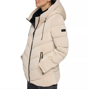 NWT DKNY faux fur hooded puffer coat